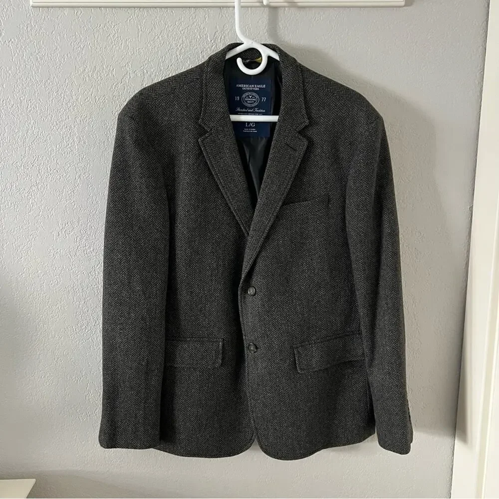 American Eagle Wool Blend Herringbone Legendary Blazer Jacket